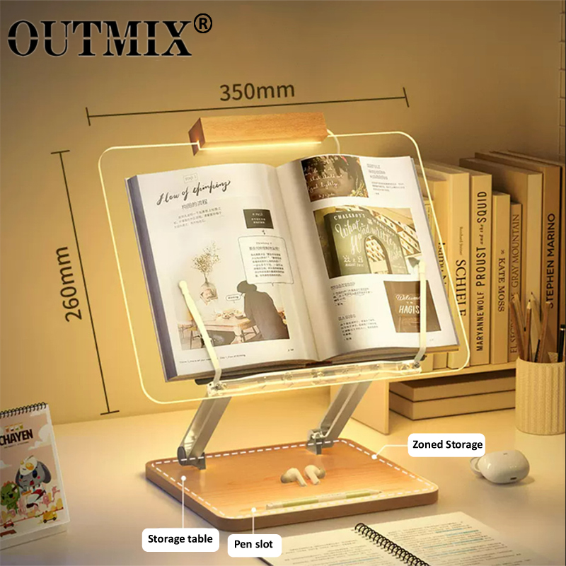Laptop Tablet Accessories - Wooden Reading Stand with light Transparent